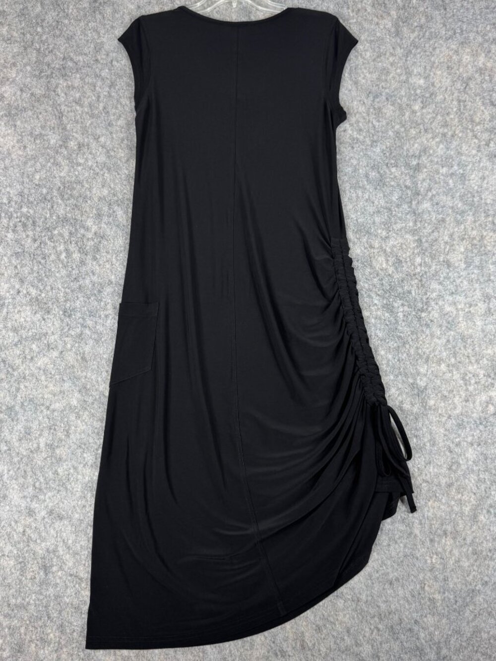 Joseph Ribkoff Dress Black Jersey Midi Side Ruching V Neck Sz 10 Short Sleeve - Picture 10 of 13